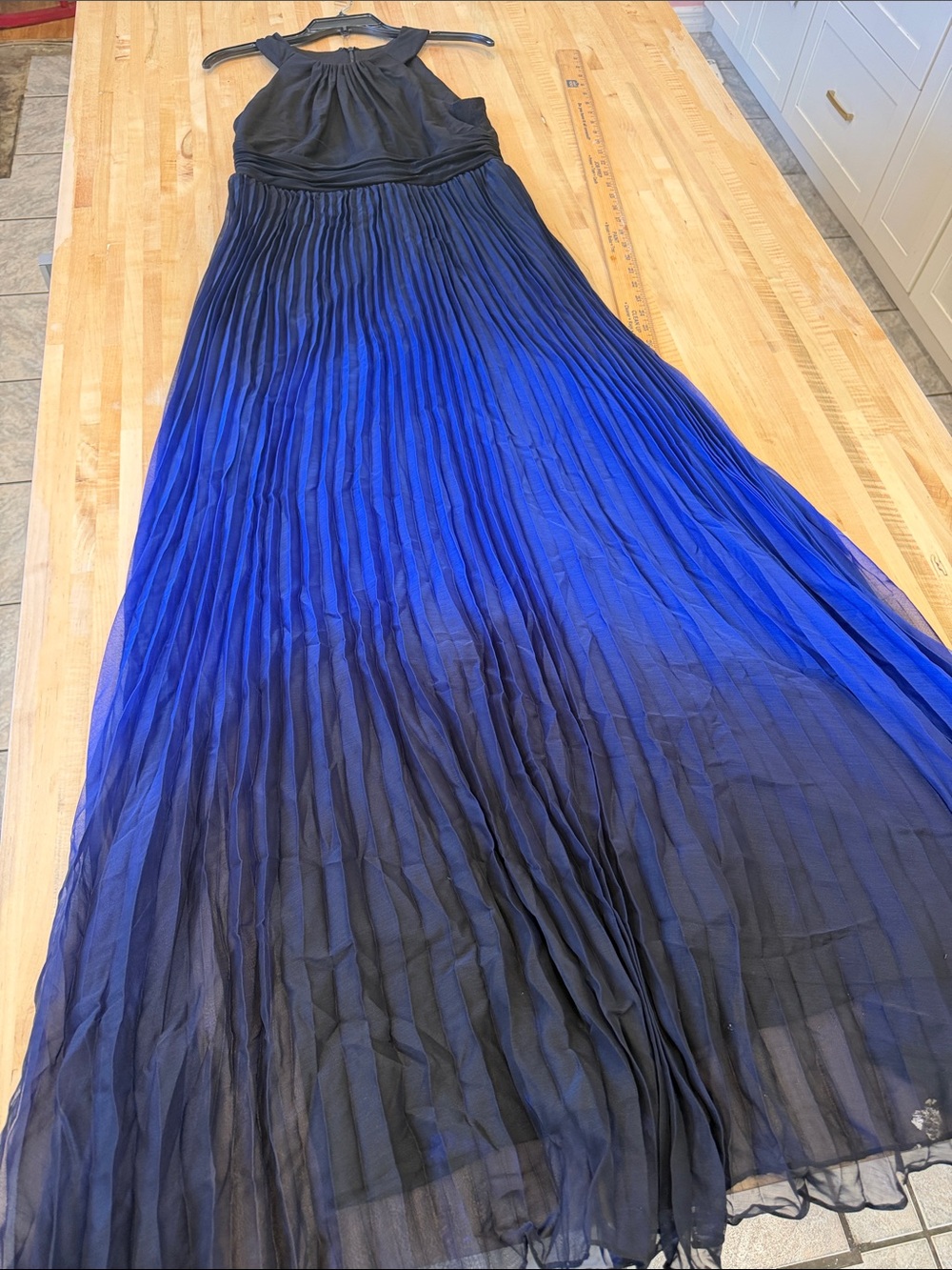 Black and Royal Blue Ombre Pleated Maxi Dress